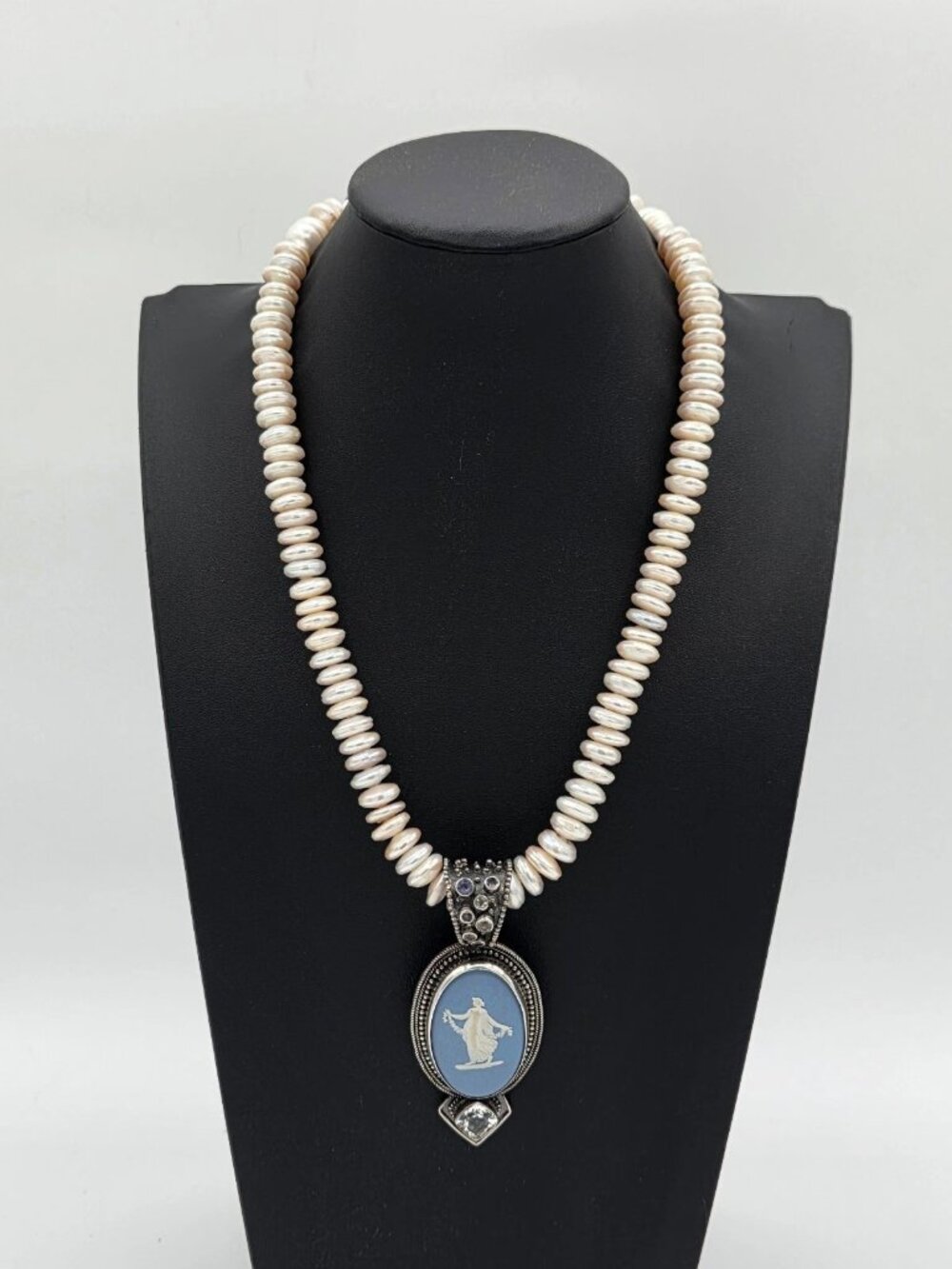 Echo of the Dreamer/Mars & Valentine Wedgwood Pearl Stirling Silver Necklace